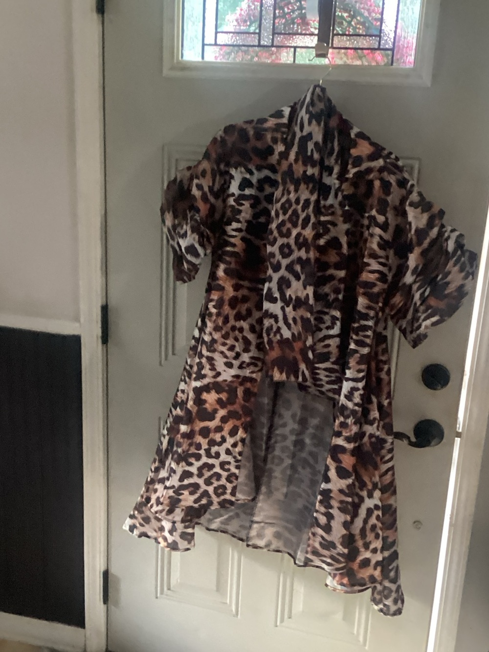 Leopard Print High-Low Tunic Top - Brown/Cream